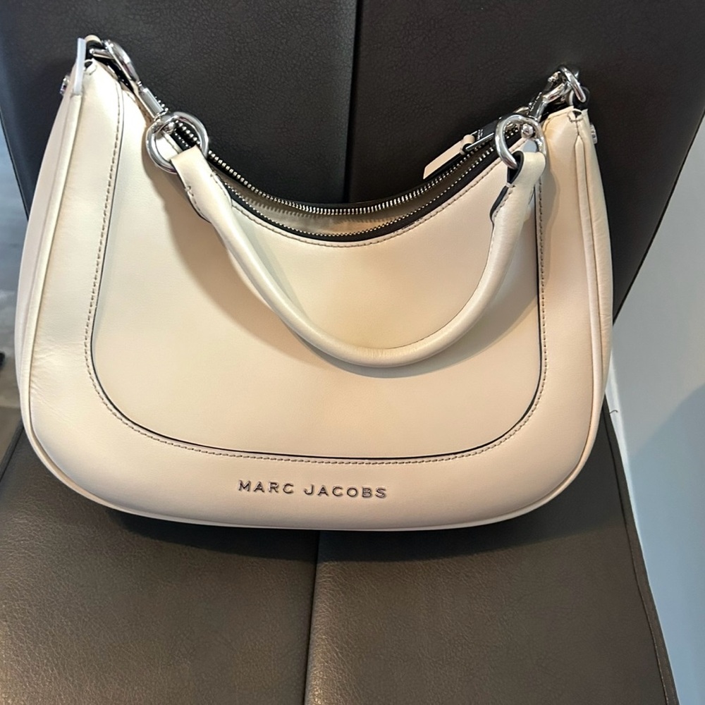 Marc Jacobs Cream Luxury Shoulder Bag with Metallic Accents
